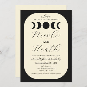 Lunar Luxe Black & Cream Moon Phase Wedding Invitation