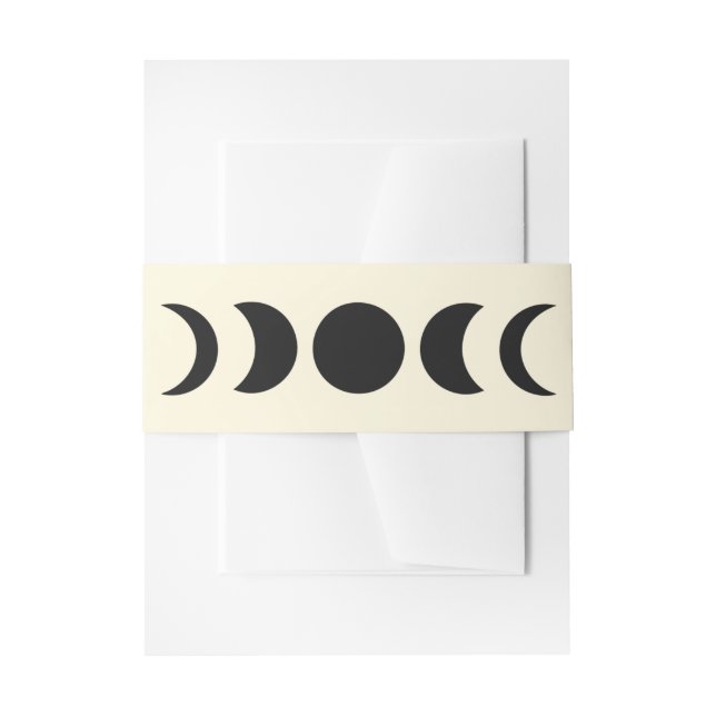 Lunar Luxe Black & Cream Moon Phase Wedding  Invitation Belly Band (Front Example)