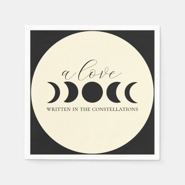 Lunar Luxe Black & Cream Moon Phase Wedding  Napkins (Front)