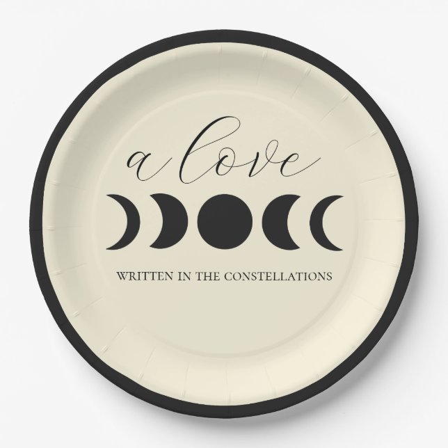 Lunar Luxe Black & Cream Moon Phase Wedding  Paper Plates (Front)