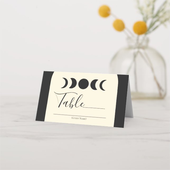 Lunar Luxe Black & Cream Moon Phase Wedding  Place Card (Front)