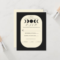 Lunar Luxe Black & Cream Moon Phase Wedding RSVP