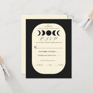 Lunar Luxe Black & Cream Moon Phase Wedding RSVP Invitation