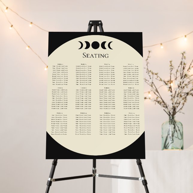Lunar Luxe Black Cream Moon Phase Wedding Seating Foam Board (In Situ (Stand))