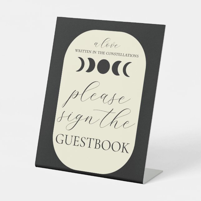 Lunar Luxe Black & Cream Moon Phase Wedding Sign (Front)