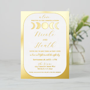 Lunar Luxe Real Gold Foil Moon Phase Wedding  Invitation
