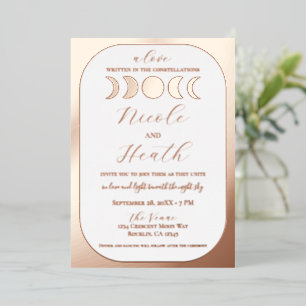 Lunar Luxe Real Rose Gold Foil Moon Phase Wedding  Invitation