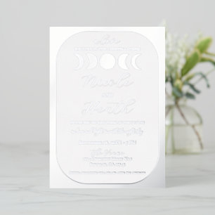 Lunar Luxe Real Silver Foil Moon Phase Wedding  Invitation