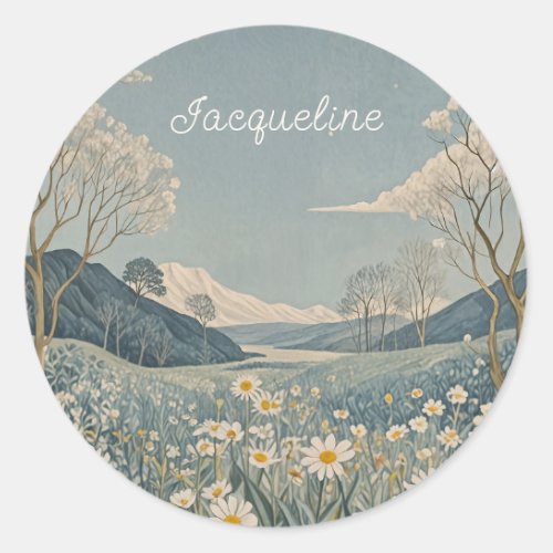 Lunar Meadow Personalized  Classic Round Sticker