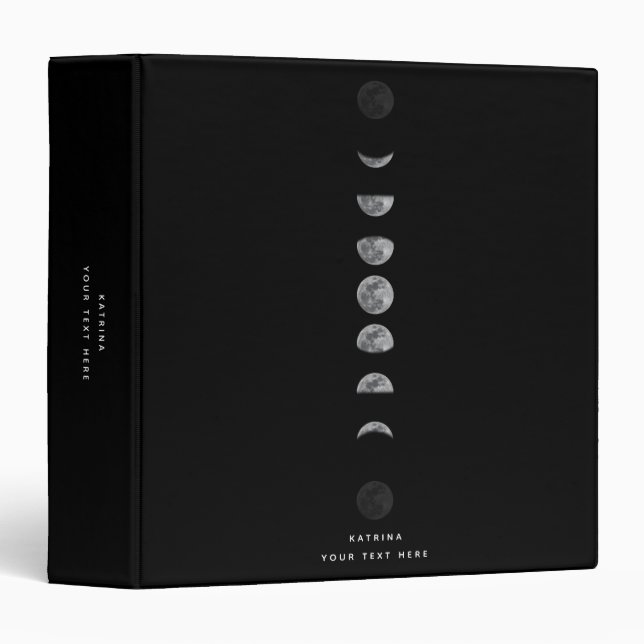 Lunar Moon Phases Celestial Customized Name 3 Ring Binder (Front/Spine)