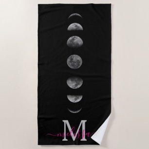 Lunar Moon Phases   Celestial Personalized Name Beach Towel