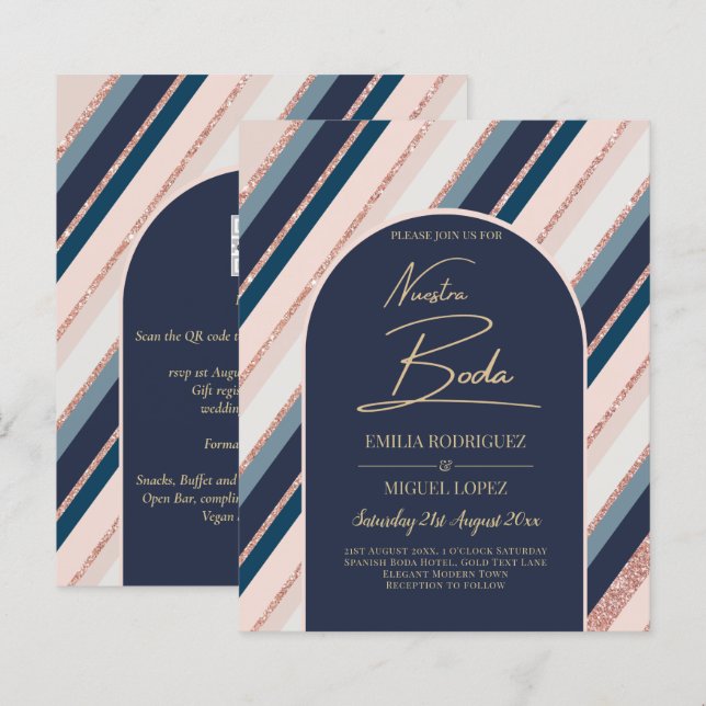Lunar Navy Blue Blush Pink Rose Gold Wedding (Front/Back)