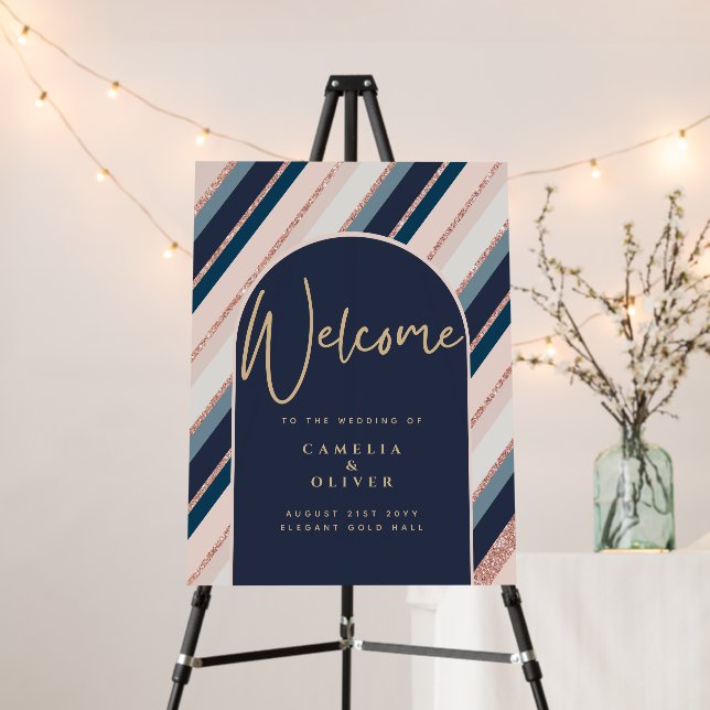 Lunar Navy Blue Blush Pink Rose Gold Wedding Foam Board (In Situ (Stand))