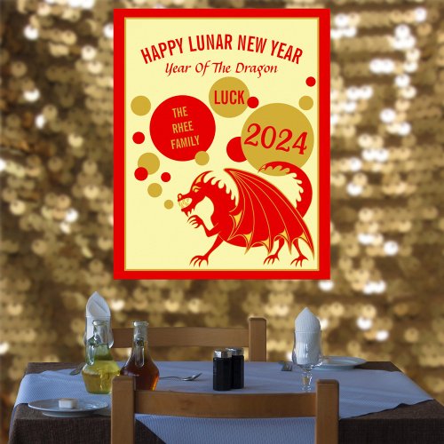 Lunar New Year 2024 Red Dragon Fun Dots Cute Party Poster