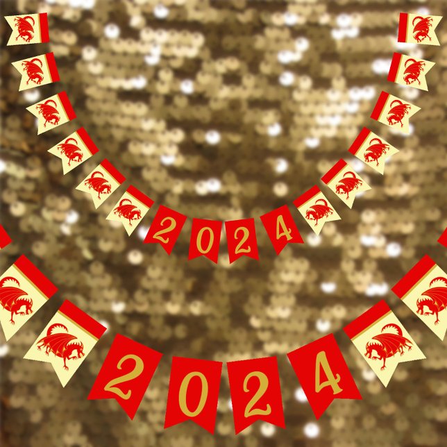 Lunar New Year 2024 Red Dragon Fun Party Decor Bunting Flags (Creator Uploaded)