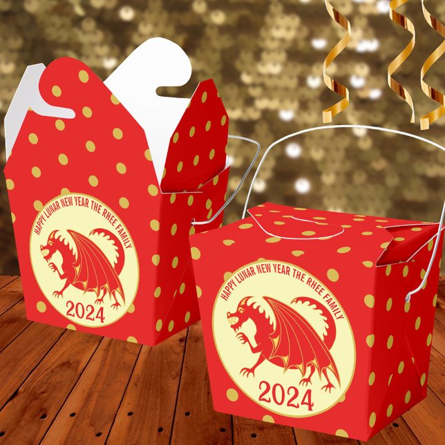Lunar New Year 2024 Red Dragon Fun Polka Dot Party Favor Boxes (Creator Uploaded)