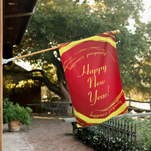 Lunar New Year Happiness Prosperity Harmony House Flag