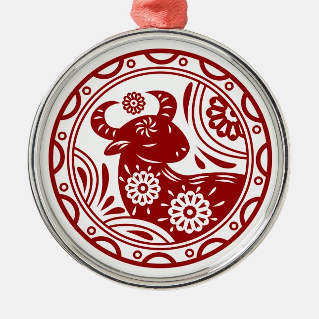 Lunar New Year Of Ox 2021 Zodiac Animal  Metal Ornament (Front)