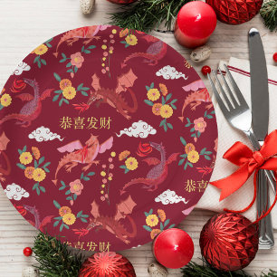 Lunar new year of the dragon red paper plates