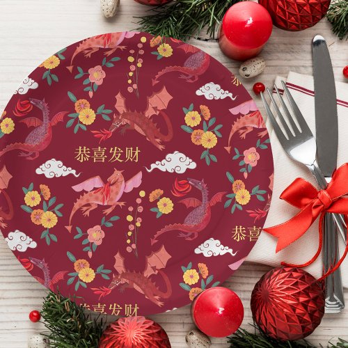 Lunar new year of the dragon red  paper plates
