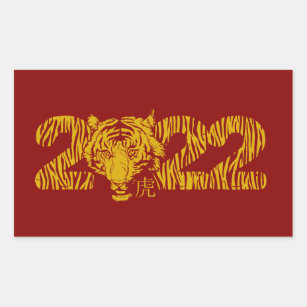 Lunar New Year Of Tiger 2022 Zodiac Animal  Rectangular Sticker
