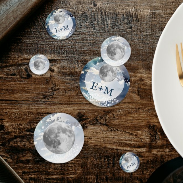 Lunar Night Sky Monogram Wedding Confetti (Lunar Night Sky Wedding Table Confetti)