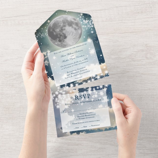 Lunar Night Sky Wedding All In One Invitation (Tearaway)