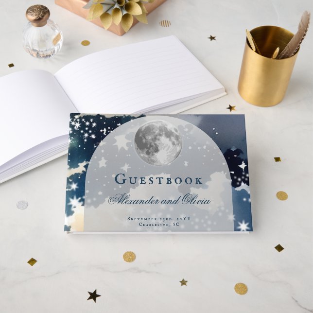 Lunar Night Sky Wedding Guest Book (Front Open)