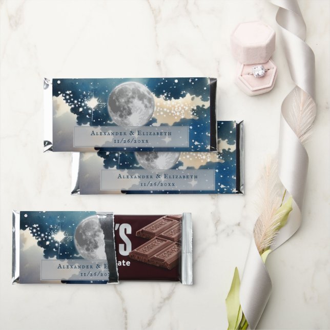 Lunar Night Sky Wedding Hershey Bar Favors (Front)