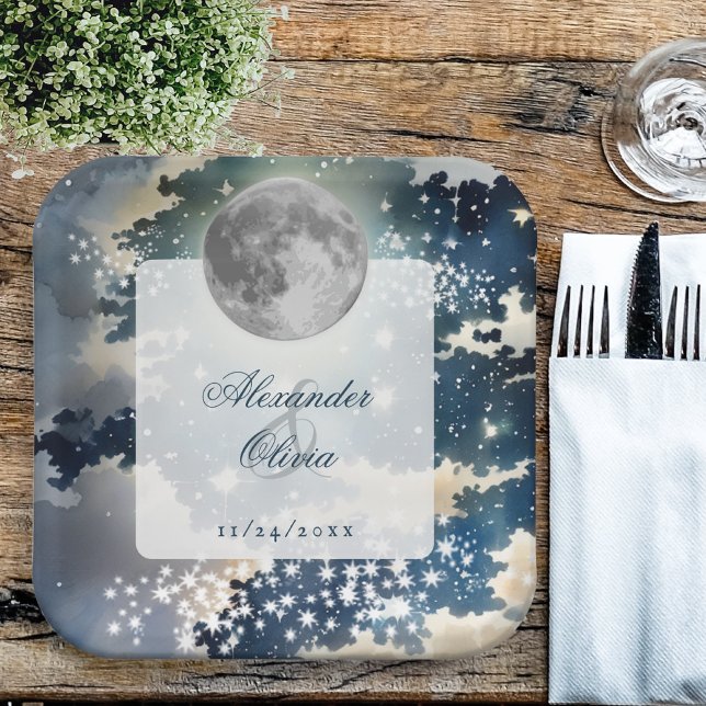 Lunar Night Sky Wedding Paper Plates (Lunar Night Sky Wedding Paper Plates)