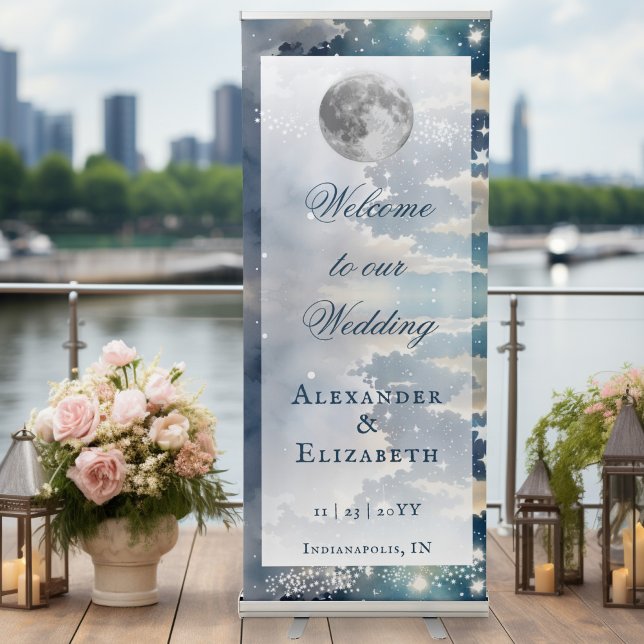 Lunar Night Sky Wedding Welcome Retractable Banner (Lunar Night Sky Wedding Welcome Banner)