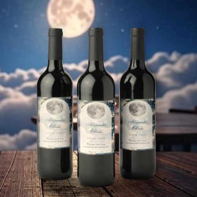 Lunar Night Sky Wedding Wine Label (Lunar Night Sky Wedding Wine Label)