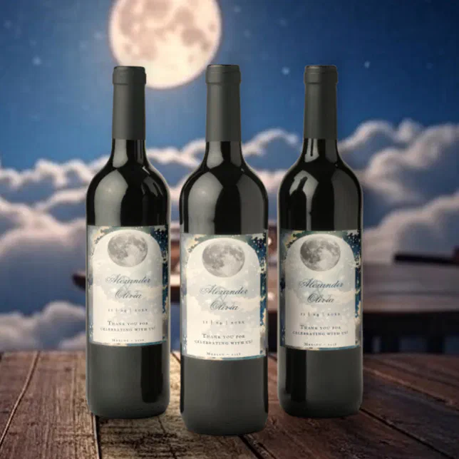 Lunar Night Sky Wedding Wine Label | Zazzle