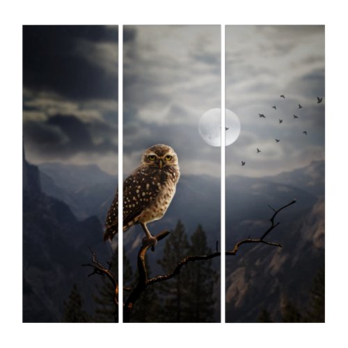 Lunar Owl Triptych Wall Art