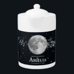 Lunar Personalized Teapot<br><div class="desc">Enjoy your tea with a Lunar Personalized Teapot.  Teapot design features a full moon adorned with stars against a night sky background with an area to personalize with your name.  Additional gift items available with this design as well as a variety of colors.</div>