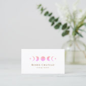 Lunar Pink Ombre Moon Phases Reiki Practitioner Business Card (Standing Front)
