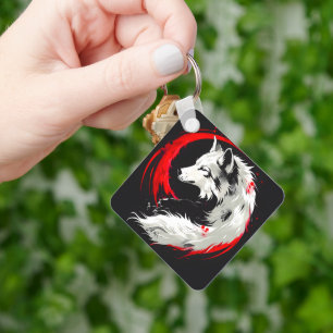 Lunar Red White Wolf Keychain