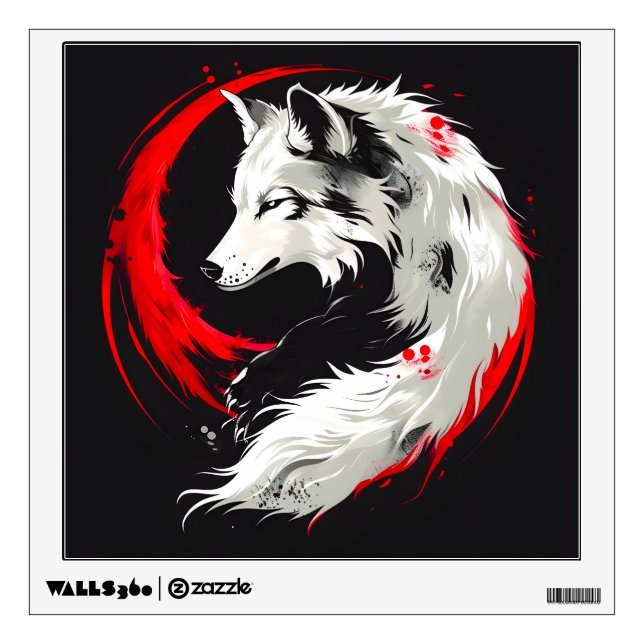 Lunar Red White Wolf Wall Decal (Front)