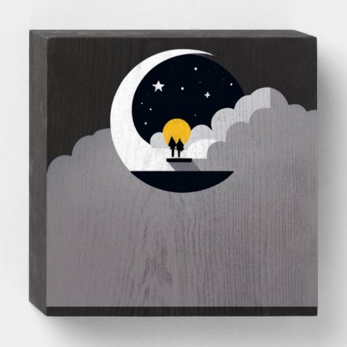 Lunar Serenity Moonlit Sky Wood Wall Art Wooden Box Sign