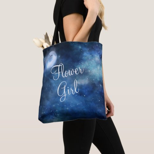 Lunar Sky Full Moon Celestial Galaxy Flower Girl Tote Bag