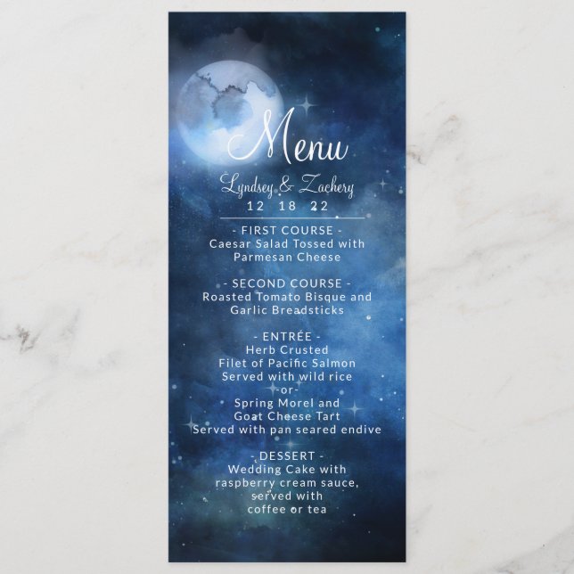 Lunar Sky Full Moon Celestial Galaxy Stars Dinner Menu (Front)