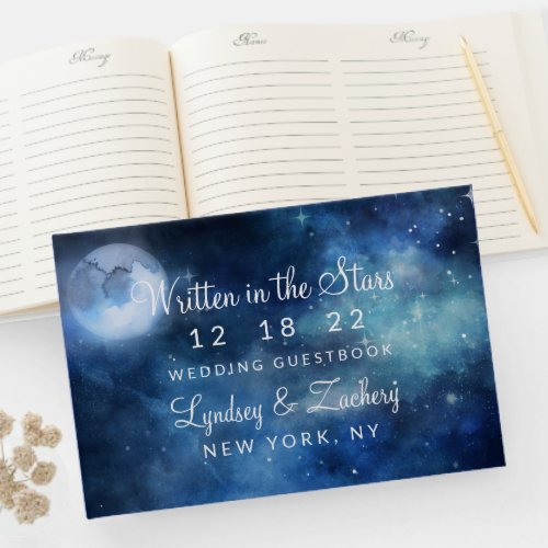 Lunar Sky Full Moon Celestial Galaxy Stars Wedding Guest Book