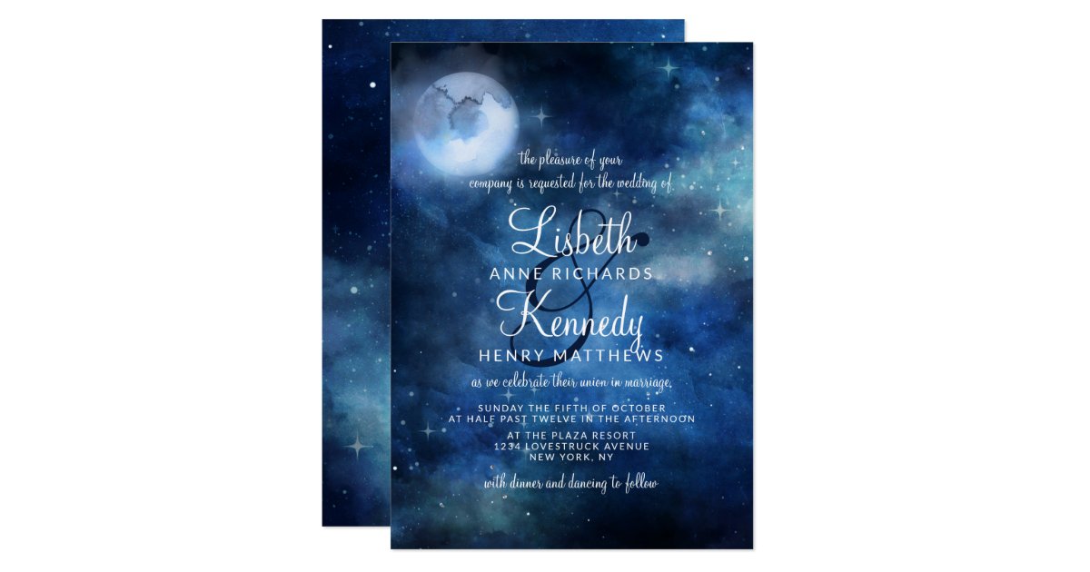 Lunar Sky Full Moon Celestial Galaxy Stars Wedding Invitation Zazzle Com