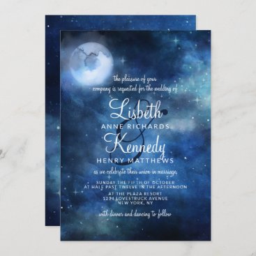 Lunar Sky Full Moon Celestial Galaxy Stars Wedding Invitation
