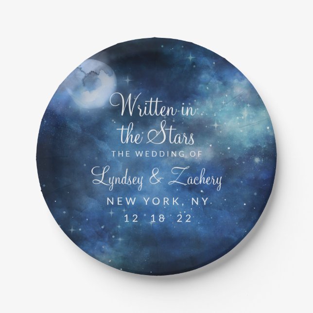 Lunar Sky Full Moon Celestial Galaxy Wedding Paper Plates (Front)