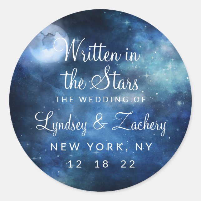 Lunar Sky Full Moon Celestial Monogram Wedding Classic Round Sticker (Front)