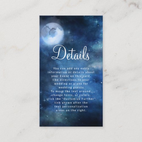 Lunar Sky Full Moon Celestial Star Wedding Details Enclosure Card