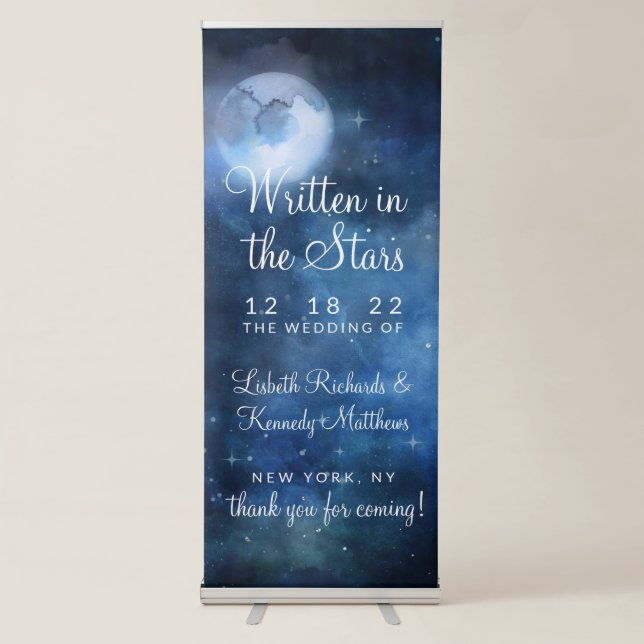 Lunar Sky Full Moon Celestial Star Wedding Welcome Retractable Banner (Front)