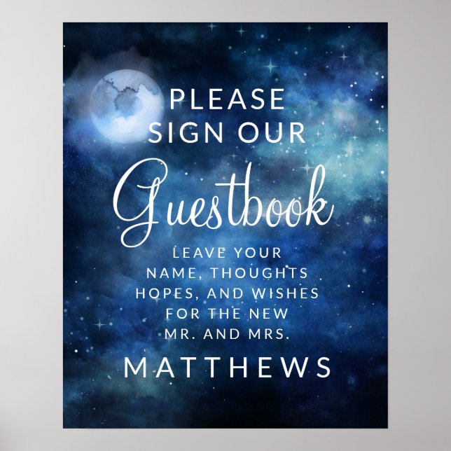 Lunar Sky Full Moon Celestial Stars Guestbook Sign (Front)
