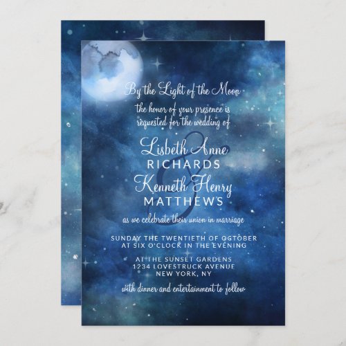 Lunar Sky Full Moon Celestial Stars Wedding Invitation